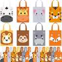 Photect 32 Pcs Safari Party Favor Bags Non Woven Jungle Animal Goodie Treat Bags with Handles Lion Tiger Elephant Monkey Giraffe Gift Pack for Kids Safari Themed Party Birthday Baby Shower Supplies