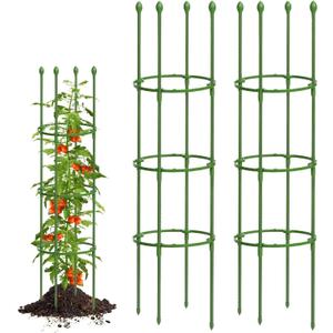 Breeze Touch Tomato Support Cages 2 Pack, Adjustable Tomato Trellis Up to 59 Inch for Garden & Pots, Small Plant Cages, Plant Support for Climbing Vegetables, Flowers, Beans, Cucumber, Peony
