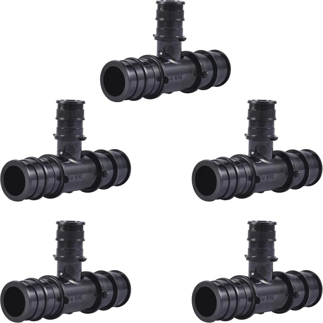 SharkBite 3/ 4 Inch x 3/ 4 Inch x 1/ 2 Inch Poly Expansion Reducing Tee for PEX-A Pipe, Pack of 5, Plastic Plumbing Fittings, Reducing Tee for PEX-A Tubing, UA412A5