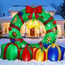 Max Fun 10FT Giant Inflatable Christmas Wreath Outdoor Decor Blow Up Xmas Wreath with Gift Boxes Bells LED Lights Holiday Yard Lawn Garden Decoration