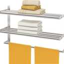 Hotel Towel Racks for Bathroom Wall Mounted, BETHOM 24 Inch Towel Shelf for Bathroom, 3-Tier Bathroom Towel Rack with Tower Bars, Brushed Nickel, 24IN (1 Bar)