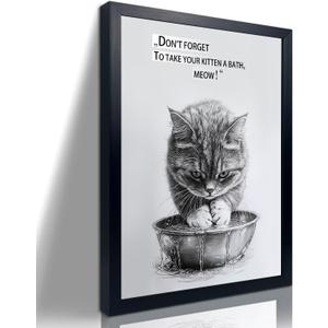2 x A detailed painting depicting a kitten. In the picture, a black and white cat is taking a bath. The style of this painting is interesting and would be suitable as decoration for bedrooms, bathrooms and toilets.