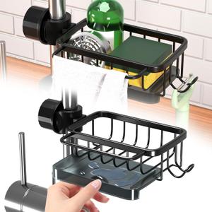 Upgrade Kitchen Sink Faucet Organizer, 2024 Multifunction Sponge Holder Over Faucet, Sink Organizer Rack for Kitchen, Adjustable Sink Organizer for 0.7-1.1inch Round Water Pipe (Right)