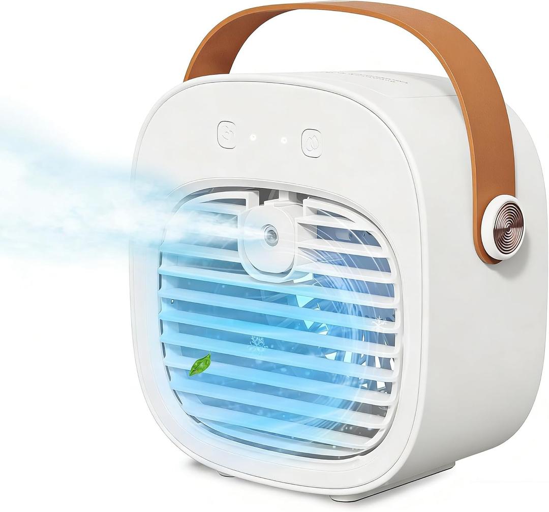Portable Air Conditioners, 6000mAh Rechargeable Mini Air Conditioner, 3 Speeds Portable AC for Car Unit, Personal Air Cooler Cooling Fan with Cool Air Spray for Room, Bedroom, Office, Outdoor, Car