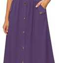 YSYOKOW Women Elastic High Waisted A-Line Midi Skirt Button Front Flowy Long Skirts Casual with Pockets S