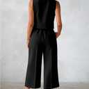 luvamia Pant Suits for Women Dressy Casual 2 Piece Sets Sleeveless Blazer Vest with Wide Leg Capri Pants Work Outfit (Black, M)