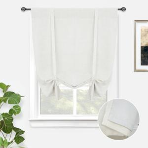 DriftAway Double Layer Linen Blackout Tie Up Curtains Thermal Insulated Fully Lined Balloon Roman Shade Bathroom Window Adjustable Rod Pocket for Small Window 31 Inch by 47 Inch Ivory Cream