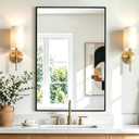 Rectangular Bathroom Mirror, 30"x20" Black Metal Framed Vanity Mirror