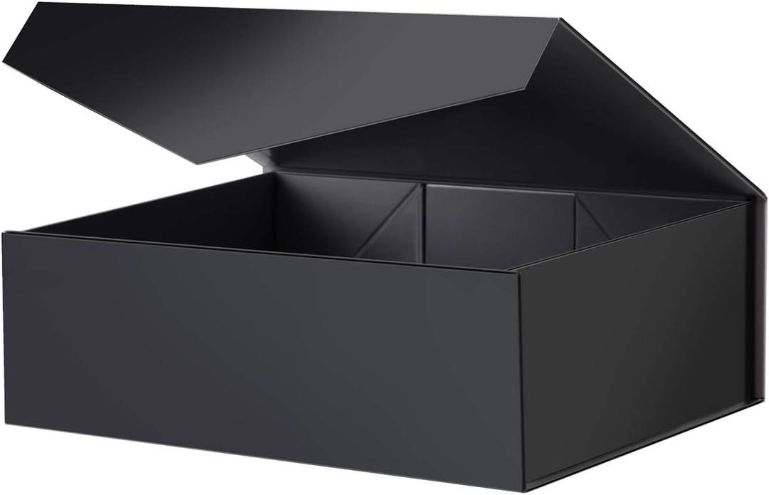 BLK&WH Large Gift Box 13.5x9x4.1 Inches, Black Collapsible Groomsman Gift Box with Magnetic Lid (Matte Black)