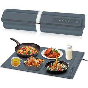 Warming Mat for Food, 10s Fast Heating Electric Food Warming Tray with 3 Level Temperatures, 5 Hours Auto Off, Easy to Clean, Large Size 24"x16" Silicone Food Warmers Pad for Daily Meals, Parties (A Dark Grey)