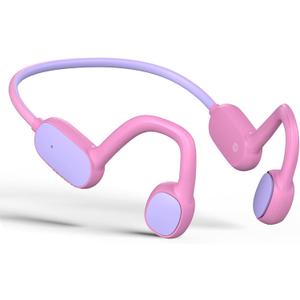 Kids Headphones, Bluetooth 5.2 Air Conduction Open Ear Headphones, 85dB Volume Limiting, Stereo Sound with Mic, IPX5 Waterproof, 20H Playtime, Perfect for School and Outdoor-Pink