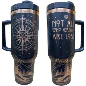 Stainless steel bottle 40oz water tumbler Western Workout water cup Gift for her New container (Black R. Gold-Explorer)