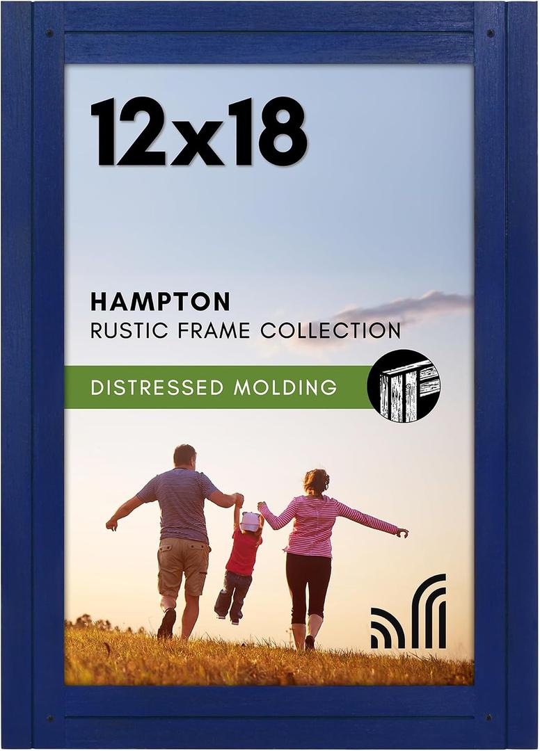 Americanflat 12x18 Poster Frame with Polished Plexiglass - Hampton Collection - Distressed Wood Picture Frames for Wall Display - Navy Blue