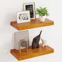 Fun Memories Wood Floating Shelves Set of 2, Rustic Pine Wood Floating Shelves for Wall Mounting, Wide Wall Shelf for Home Decor and Storage, 16" W x 7" D, Honey Oak