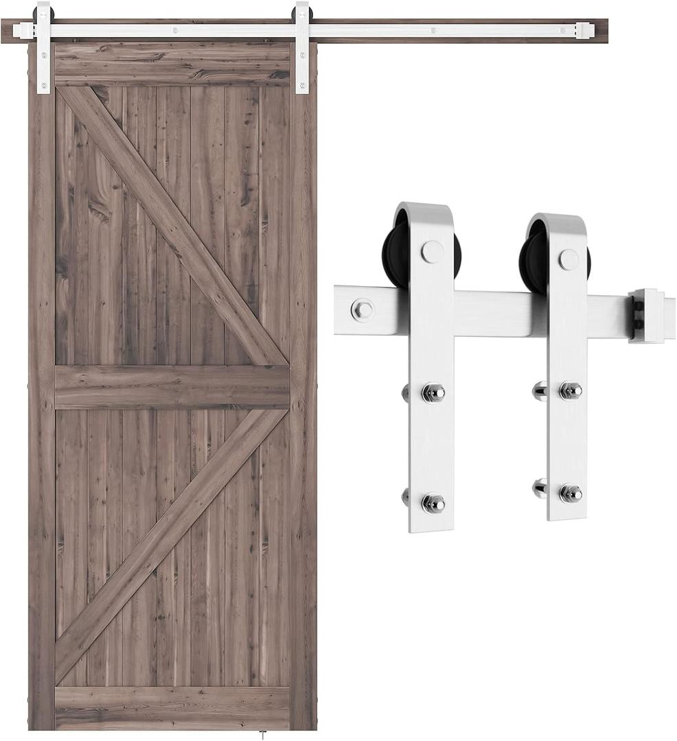 SMARTSTANDARD 6 Feet Brushed Nickel Barn Door Hardware Kit-Heavy Duty Sliding Track-Smoothly and Quietly-Easy to Install-Fit 36" Wide Door Panel (J Shape Hanger)