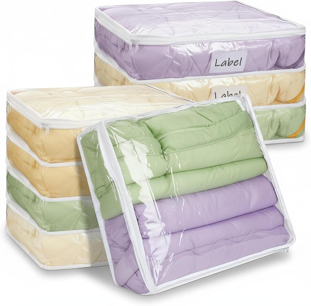 8 Pcs Clear Plastic Storage Bags with Zipper, 16 x 14 x 4 Inch Pvc Sweater Sheet Organizer Waterproof Zippered Clothing Storage Bags for Clothes, Linen, Pillow, Sheets, Blankets