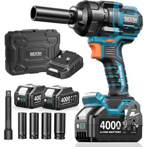 Seesii Impact Wrench 886 Ft-lbs(1200N.m), 1/2 High Torque Impact Gun with 21V 2x4.0Ah Battery, Electric Impact Driver, 2900IPM, 5 Socket, Cordless Impact Wrench for Home Car/Mower/Pickup/Truck RV
