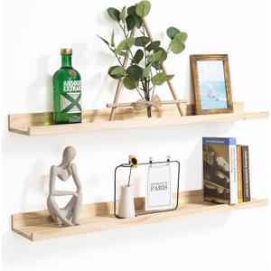 AZSKY 24 Inch Floating Shelves for Wall Decor Natural Solid Wood Storage Shelves Floating Photo Shelves with Lip Picture Ledge Shelf Set 2 Nursery Book Shelves for Living Room Bedroom AZSKY 24 Inch Floating Shelves for Wall Decor Natural Solid Wood Storage Shelves Floating Photo Shelves with Lip Picture Ledge Shelf Set 2 Nursery Book Shelves for Living Room Bedroom