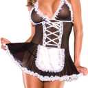 SOFIA'S CHOICE Women's Maid Outfit Sexy Roleplay Costumes Lace Sleepwear Lingerie Dress (Large, Black)