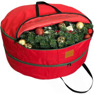 30x12 inchs Wreath Storage Container,Red Double storage bag,Heavy Duty 600D Oxford Cloth,Garland Wreaths Container For Xmas Holiday Wreaths Storage Holder