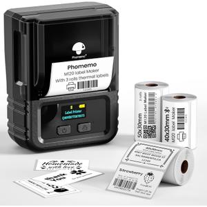 Phomemo M120 Label Maker, 2 Inch Bluetooth Thermal Label Printer with 3 Rolls Thermal Label(4030/4030/5030mm), Label Maker Machine for Small Business, Barcode, Address, Sticker Printer for Phone & PC (Black)