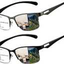 2 Pack Progressive Multifocus Reading Glasses Men Women Metal Thin Frame Executive Style Photochromic Lens Readers