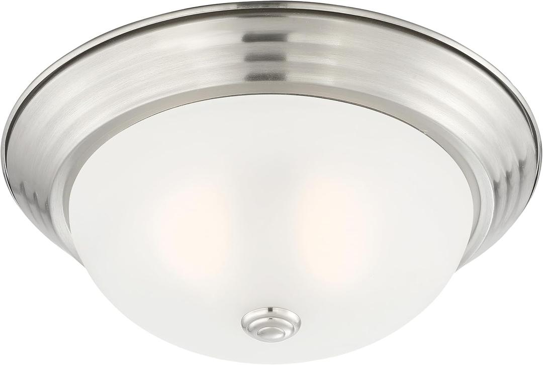 DESIGNERS FOUNTAIN 2-Light Flush Mount Ceiling Light, 11 Inch Lighting Fixture for Kitchen, Bedroom, Bathroom, and Hallway, Satin Platinum with Etched Glass, 1257S-SP-W