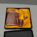 7 Oz Stainless Steel Hip Flask Gift Set Brown Leather with 2 Cups and Funnel 100% Leak Proof for Alcohol, Whiskey, Rum and Vodka Pocket Mini Drinking Flasks