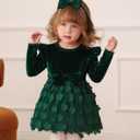 Kucnuzki Baby Girl Clothes Fall Holiday Party Velvet Tulle Dress Winter Cute Long Sleeve Toddler Girls Birthday Dresses (Green, M)