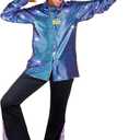 6 Pcs Mens 70s Disco Outfits Retro Halloween Couples Costume with Bell Bottom Pants (Purple, L)