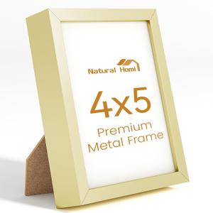 4x5 Aluminum Metal Picture Frame,Tempered Glass Gold Photo Frame 4x5 for Family Photo,Posters,Art,Document to Wall Mount Horizontally or Vertically