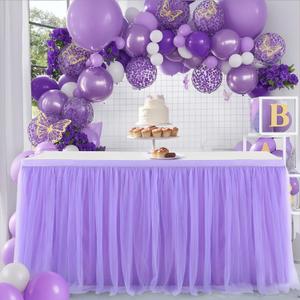 Suppromo 6ft Purple Table Skirt for Baby Shower Girl Tulle Tutu Table Skirt Rectangle Purple Table Cloth for Parties Butterfly Mermaid Birthday Wedding Cake Dessert Desk Skirt Decorations (72" x 30" (6FT))
