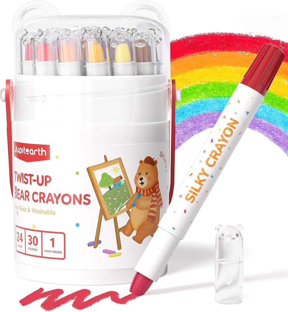 JUPITEARTH 24 Color Twist Crayons for Toddlers 1-3 and Kids 4-8, Non-Toxic Washable Crayons 2-4, Ultra-Silky Easy-Grip Art Supplies, Ideal Coloring Gift for Boys and Girls
