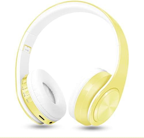 RAT TAIL V5.0 Bluetooth Headphones Over-Ear, Foldable Wireless and Wired Stereo Headset Micro SD/TF, FM for Cell Phone,PC,Soft Earmuffs &Light Weight for Prolonged Wearing (Yellow)