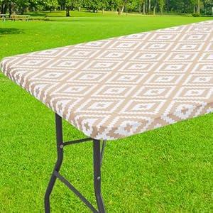 Smiry Rectangle Table Cloth Cover, Waterproof Elastic Fitted Picnic Tablecloth for 4 Foot Tables, Wipeable Flannel Backed Vinyl Tablecloths for Camping, Dining, Outdoor (Aqua, 30" x 48")