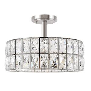 Doraimi Lighting Crystal Drum Ceiling Light Nickel 14 Inch 3 Light Semi Flush Mount Farmhouse Fixture for Living Room Dining Room Bedroom Kitchen Island Hallway