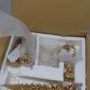 DN DECONATION Christmas Decoration Reindeer and Tree Figurines  Xmas Reindeer with White & Silver Tree Statues Decor  Resin Christmas Village for Winter Table Mantle Decor Set of 5