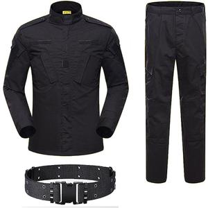 Military Tactical Mens Hunting Combat BDU Uniform Suit Shirt & Pants with Belt MC (Large, Black)