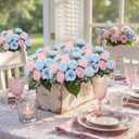 ) Geosar 24 Bundles Artificial Peonies Flowers Fake Silk Peony Bouquet Faux Peonies Flower Bulk for Decoration Vase Floral Arrangements Wedding Party Table (Light Pink,Light Blue)