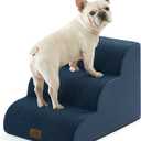 COZY KISS Wide Dog Stairs for Small Dog 15.7" H, Pet Step for Puppy, Older Cat, Curved Ramp for Couch, Durable Anti-Slip Ladder with High Density Foam, 3 Step, 17.7x22.4x15.7 inch, Navy Blue
