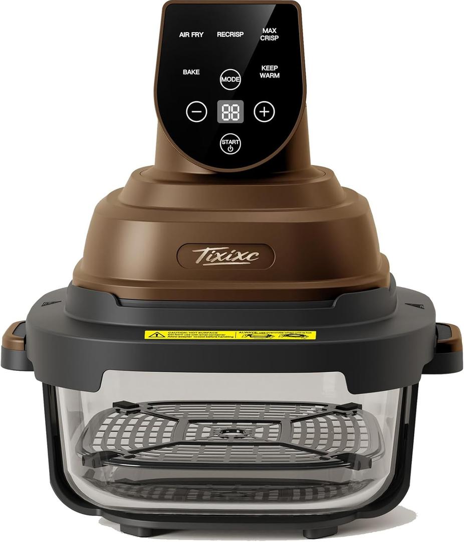 5-in-1 Portable Glass Air Fryer, 4QT & 6-Cup Glass Containers with Lids, Silicone Mat, Dishwasher/Freezer Safe for Single Servings, Family Meals