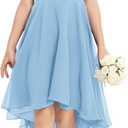 Fancy Kids Girls Junior Bridesmaid Dresses Girl Sleeveless Backless Crossed Straps Dress Wedding Prom Party Gowns (11-12 Years, Blue)