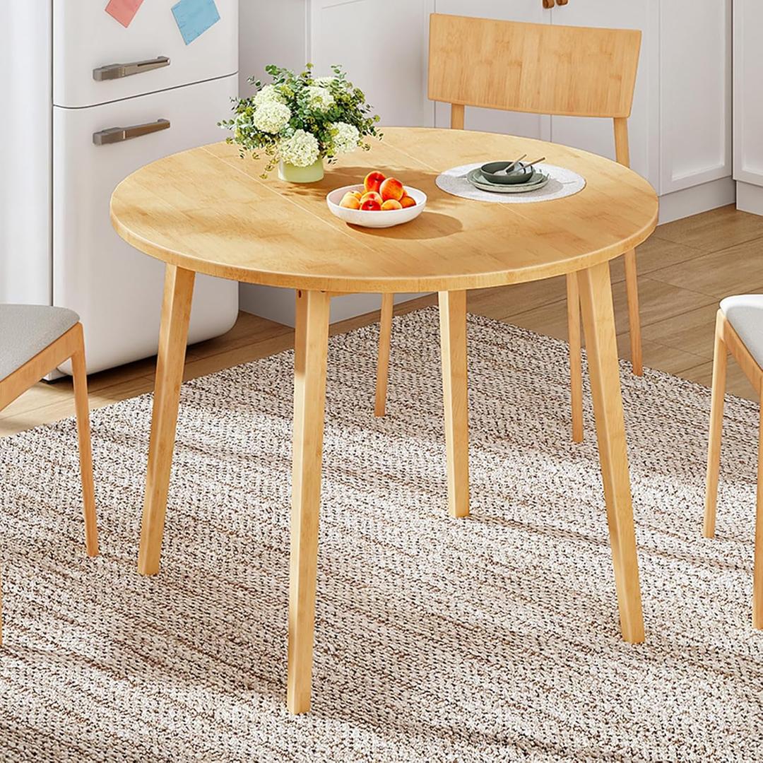 HOOBRO Bamboo Dining Table, Round Dining Table for 4, 35.4" Kitchen Table for Small Space, Easy to Assemble, Space-Saving, for Dining Room, Living Room, Office, Kitchen, Apartment, Natural YL91CZ01