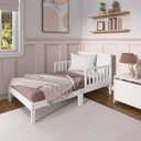 Dream On Me Brookside Toddler Bed, Low Floor Wooden Bed, Side Safety Bed Rails, GREENGUARD Gold & BSA Certified, Non-Toxic Paint Finish, New Zealand Pinewood, Up to 50 lbs - White, 53lx29bx28h inches