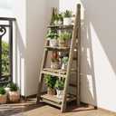 Ladder Shelves - Folding Wooden Ladder Bookshelf, 4-Tier Retro Plant Stand Storage Shelves for Home Living Room, Light Brown