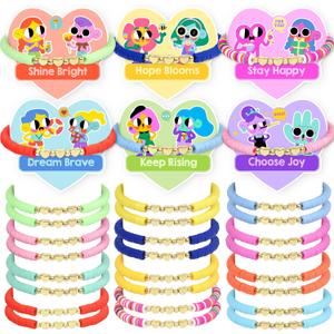 24PCS Kids Friendship Bracelets with Gift Cards, Colorful Heart Bead Adjustable Bracelets, Girls Party Favors Supplies Classroom Prizes Exchange Gifts Little Girls Play Jewelry
