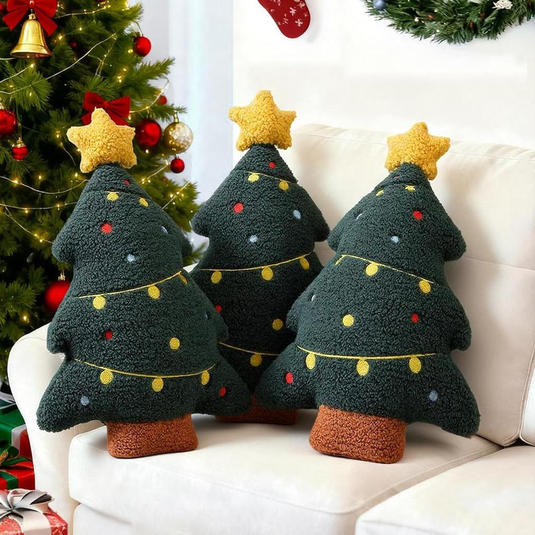 3 Pcs Christmas Tree Pillows,17 Inch Xmas Tree Shaped Plush Pillow,Cute Stuffed Pine Pillow,Soft Throw Pillows,Tree Decorative Pillows for Cushion Bed Christmas Home Decor Gift
