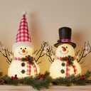 2 x 2 Pack Christmas Table Decorations, 14" Lighted Plush Snowmen FigurinesPastel Christmas Ornaments, Light Up Snowman Holiday Present, Battery Operated Xmas Gifts Indoor Tabletop Ornaments