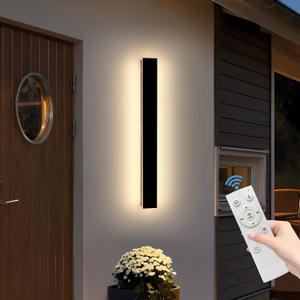 Mikeru 31.4inch Long LED Wall Light Fixtures, 10%-100% Dimmable Black Exterior Wall Sconces, 3000k-6000k Acrylic Invisible Exterior Wall Light for Porch Modern Outdoor Wall Mount Lighting