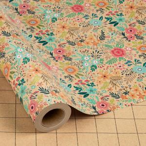 MAYPLUSS Colorful Floral Kraft Wrapping Paper Roll - 17Inch x 33Feet - Garden Boho Floral Gift Wrap Paper Spring Summer Blooms Sheet for Wedding, Bridal Shower, Birthday and Engagement